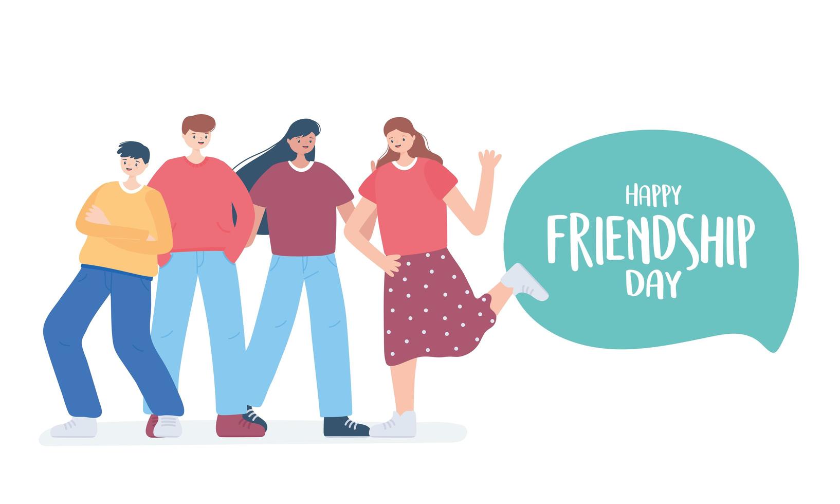 feliz día de la amistad, grupo de amigos diverso de personas celebración de eventos especiales vector