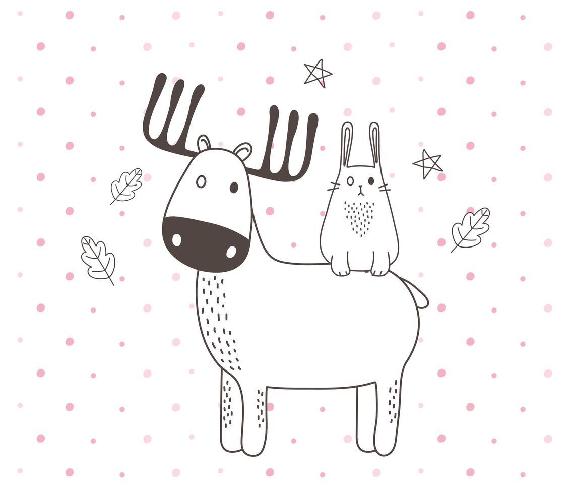 cute animals sketch wildlife cartoon adorable rabbit on deer vector