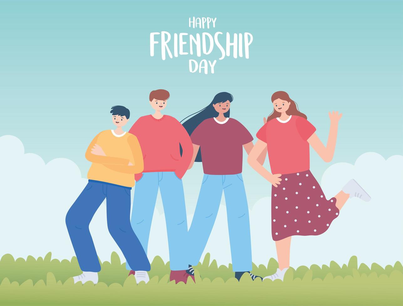 happy friendship day, diverse friend group of people special event celebration vector