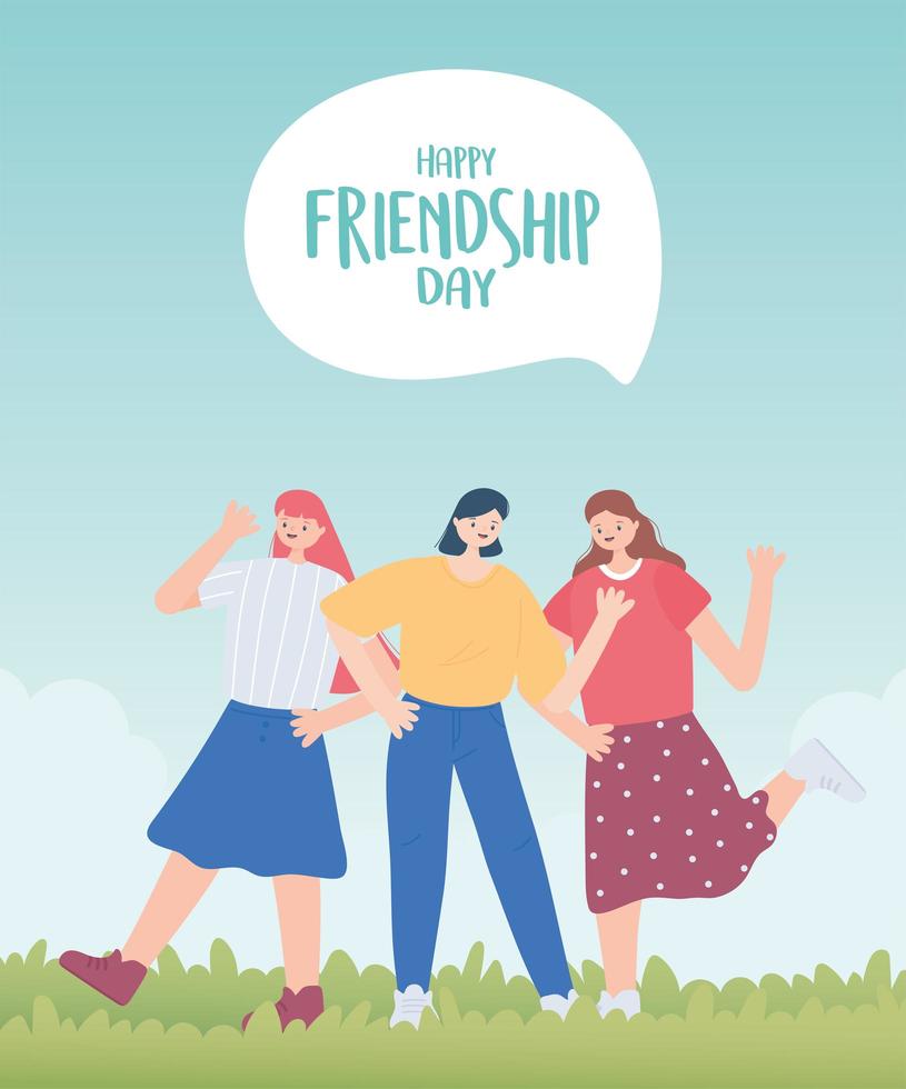 happy friendship day, young group women unity relationship special event celebration vector