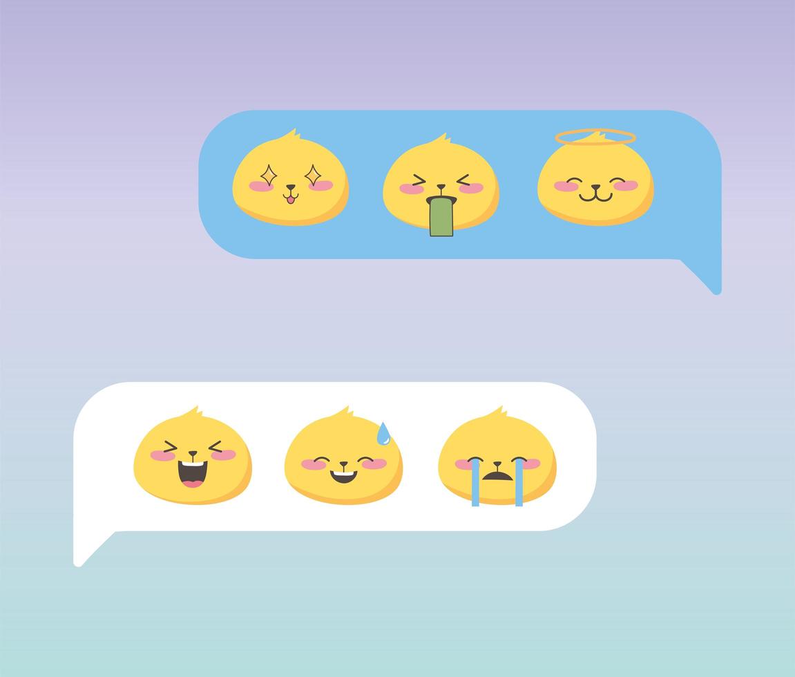 chat de redes sociales emoji expresión facial aplicación de dibujos animados vector