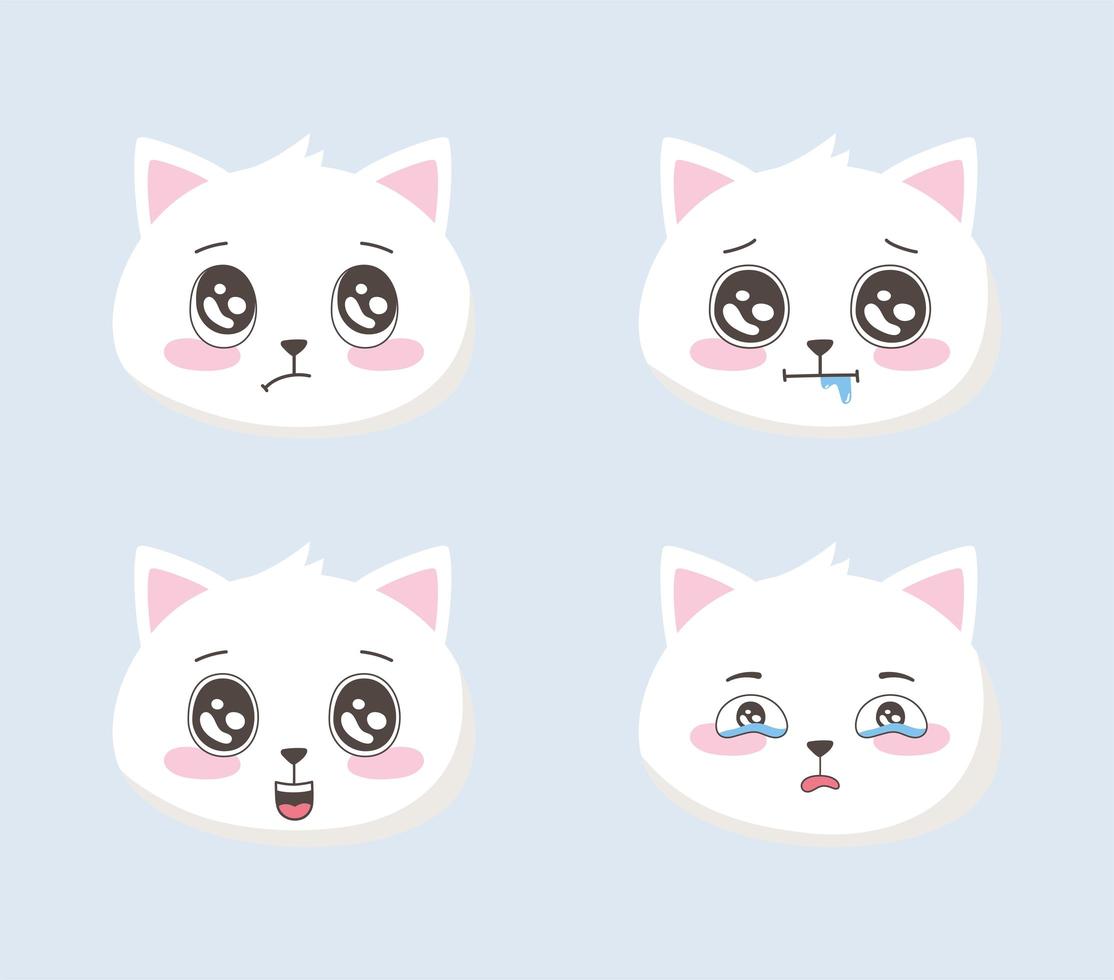 cute cats emoticons cartoon different faces animals funny vector