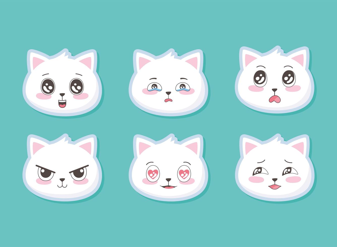 lindos gatitos cabeza emoticonos animales de dibujos animados divertido conjunto vector