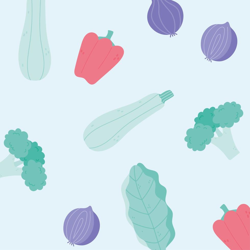 zucchini pepper onion broccoli lettuce fresh vegetables background vector