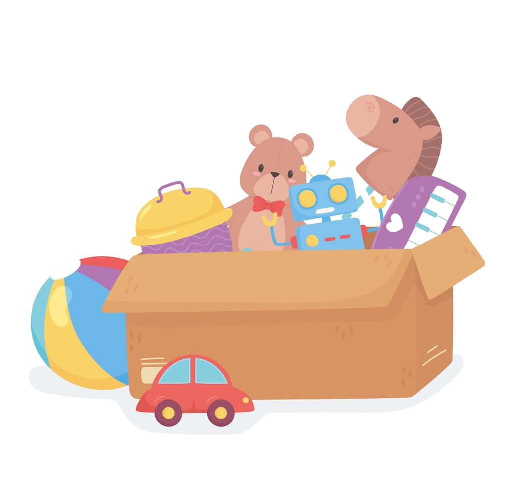 toys object for small kids to play cartoon in cardboard box vector