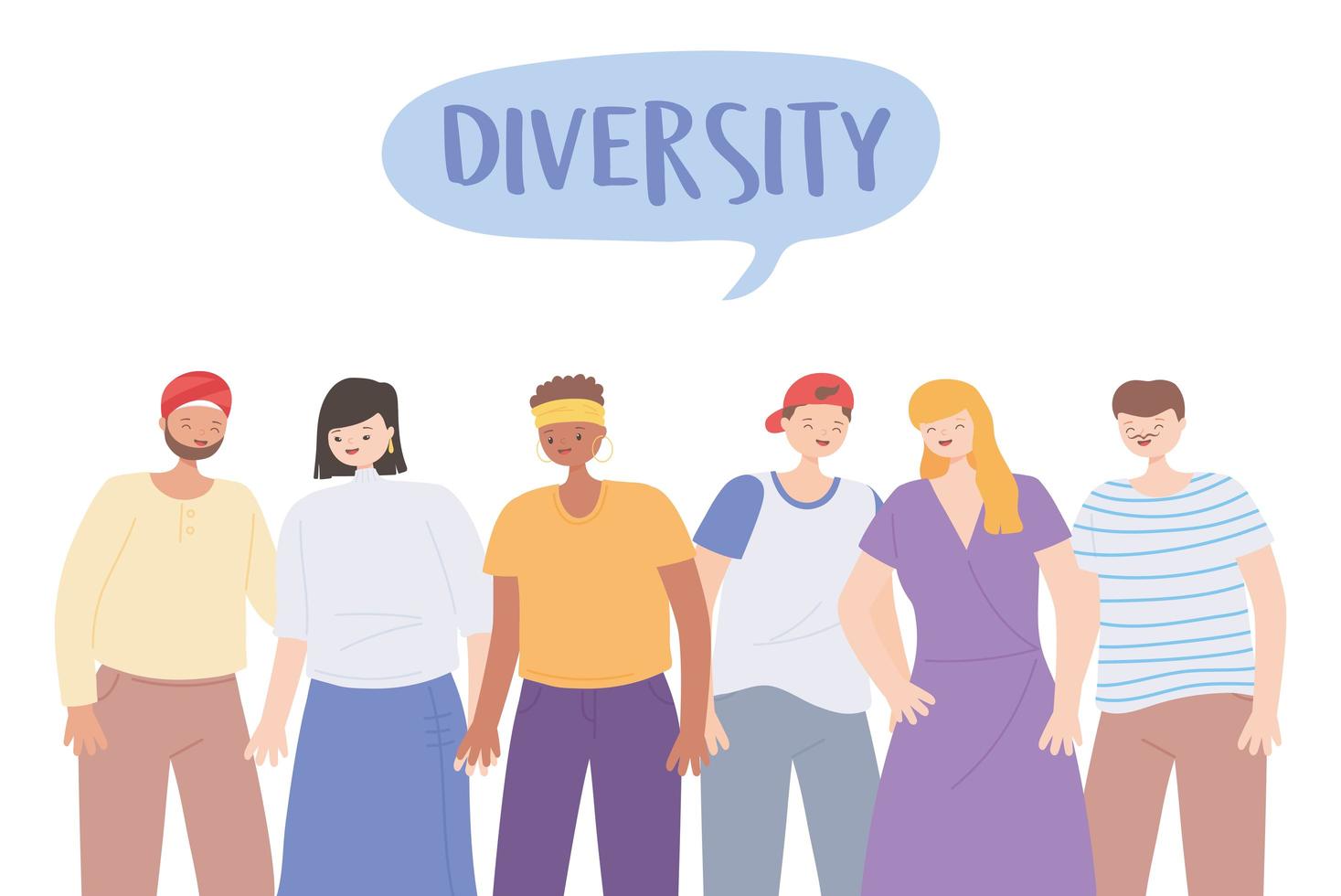 diverse multiracial and multicultural people characters different cartoon vector