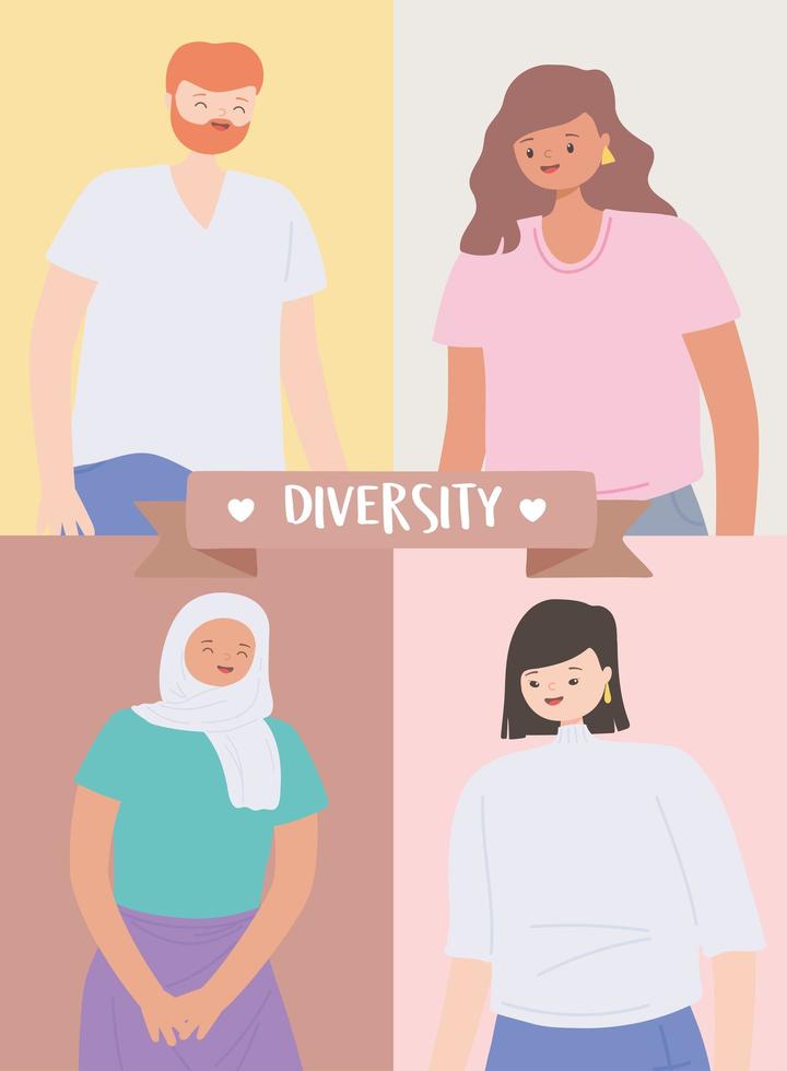 diverse multiracial and multicultural people, portrait man and women character vector