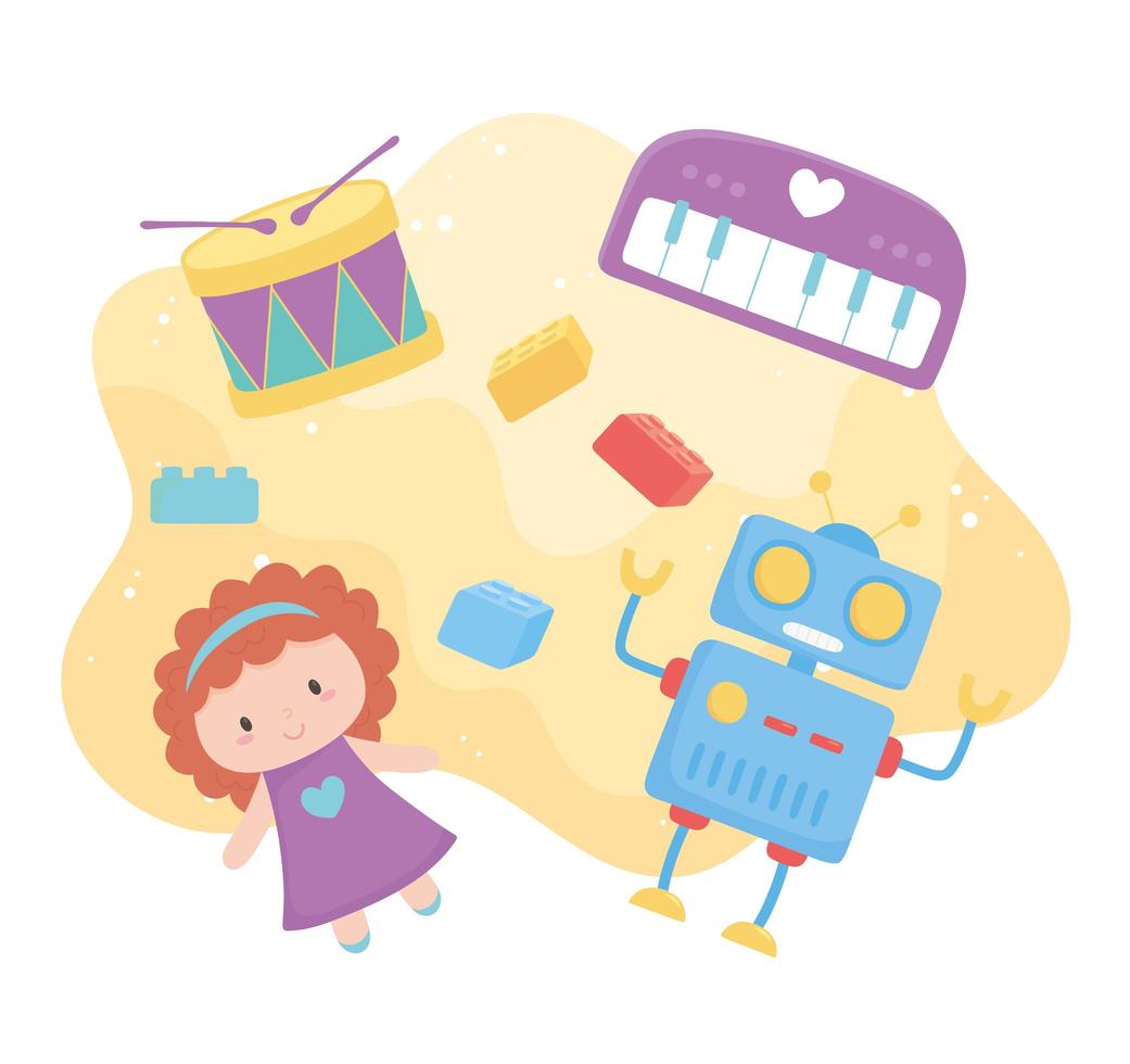 toys object for small kids to play cartoon doll robot drum piano blocks  1825601 Vector Art at Vecteezy