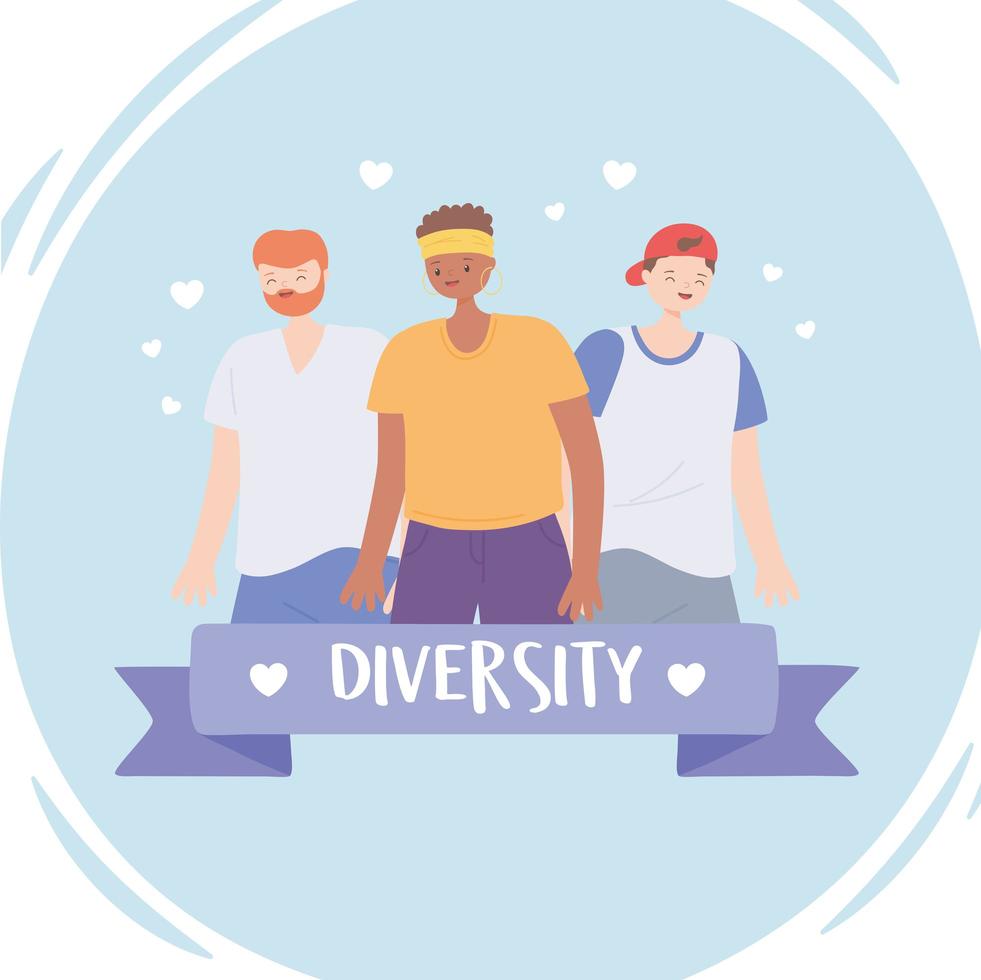 diversas personas multirraciales y multiculturales, diversidad de hombres y mujeres personaje de dibujos animados vector