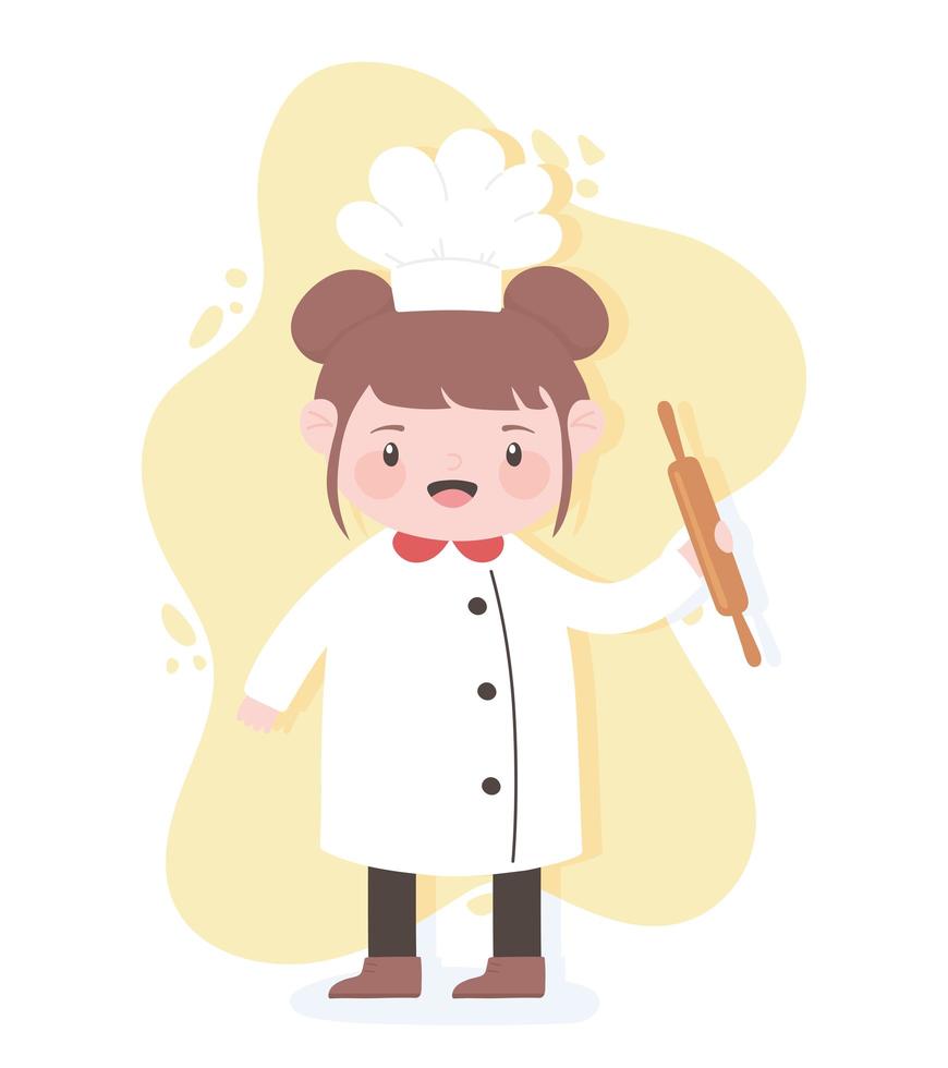 personaje de dibujos animados de chef de niña linda con utensilios de cocina vector