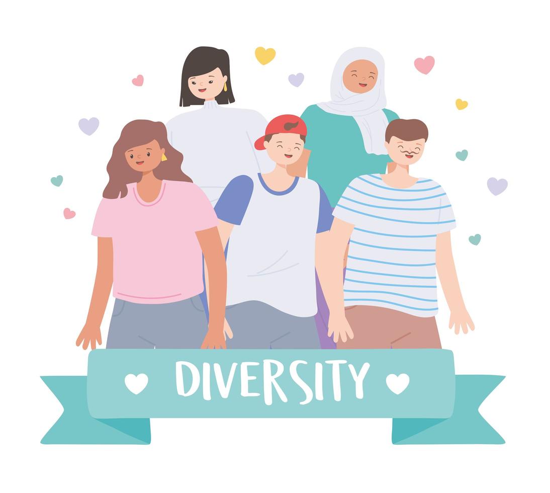 diverso grupo multirracial y multicultural de personas de pie diferentes personajes vector