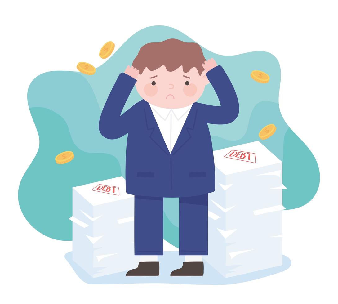 bankruptcy worried businessman with loan debts business financial crisis vector