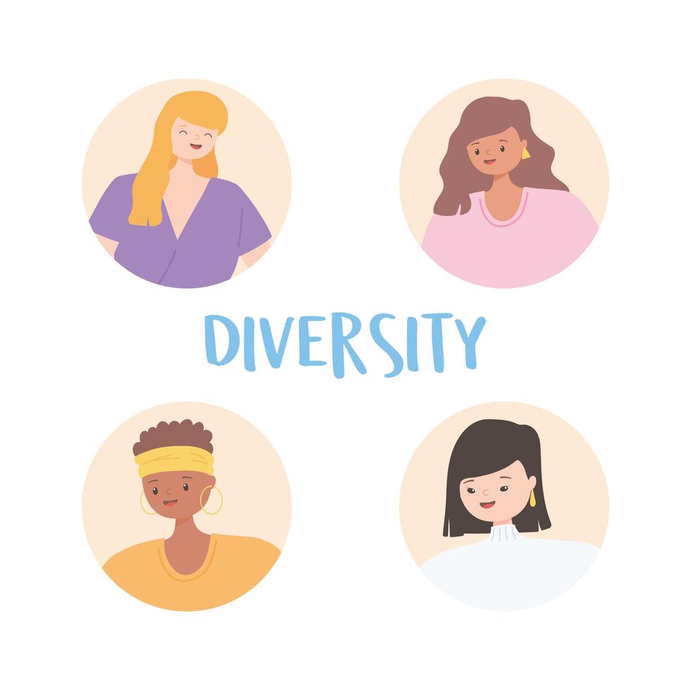 diverse multiracial and multicultural people, female avatar profile diversity faces vector