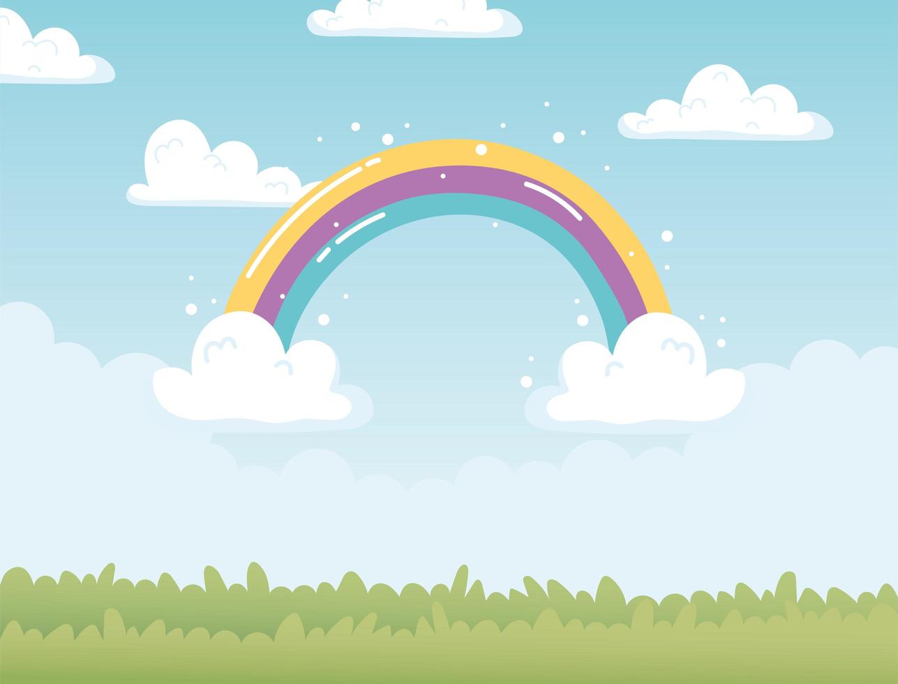 rainbow clouds sky field nature cartoon decoration vector