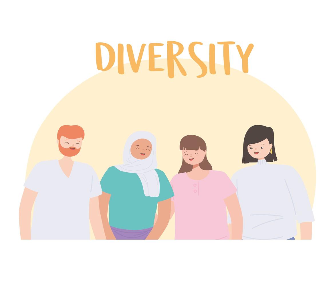 diverse multiracial and multicultural people, young group persons together characters vector