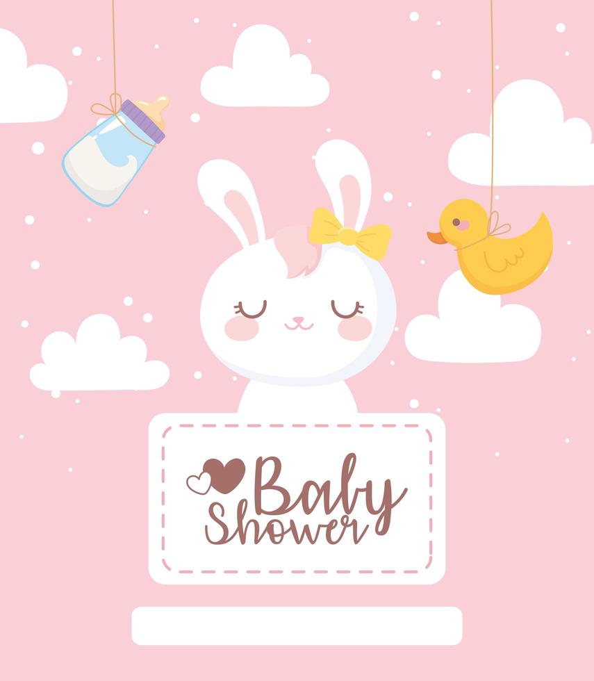 baby shower, bunny duck milk bottle clouds decoration, welcome newborn celebration banner vector