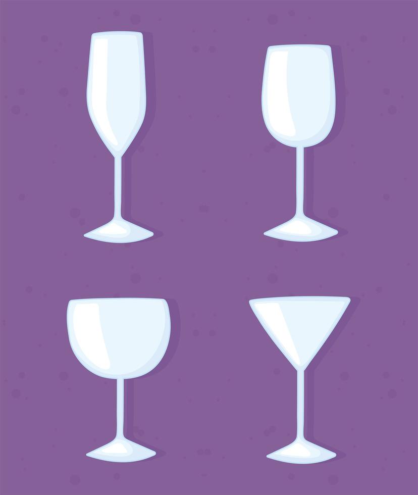 plastic or glass cups bottles mockups, differents crystal cups icons vector