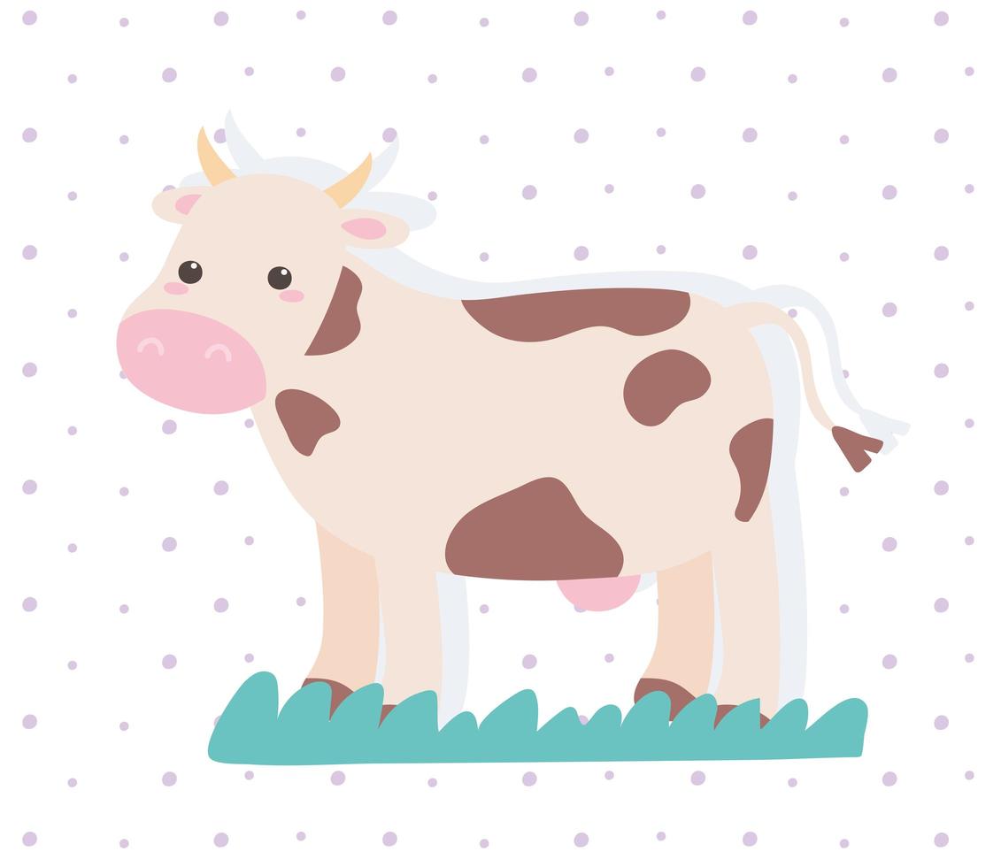 Cute dibujos animados de animales de vaca en un paisaje natural de fondo punteado vector