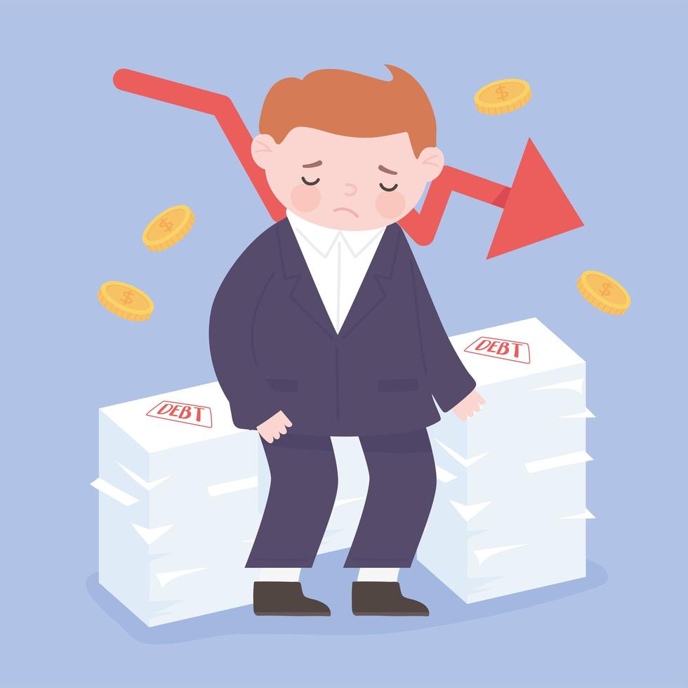 bankruptcy depressed businessman downwards arrow debt money business financial vector