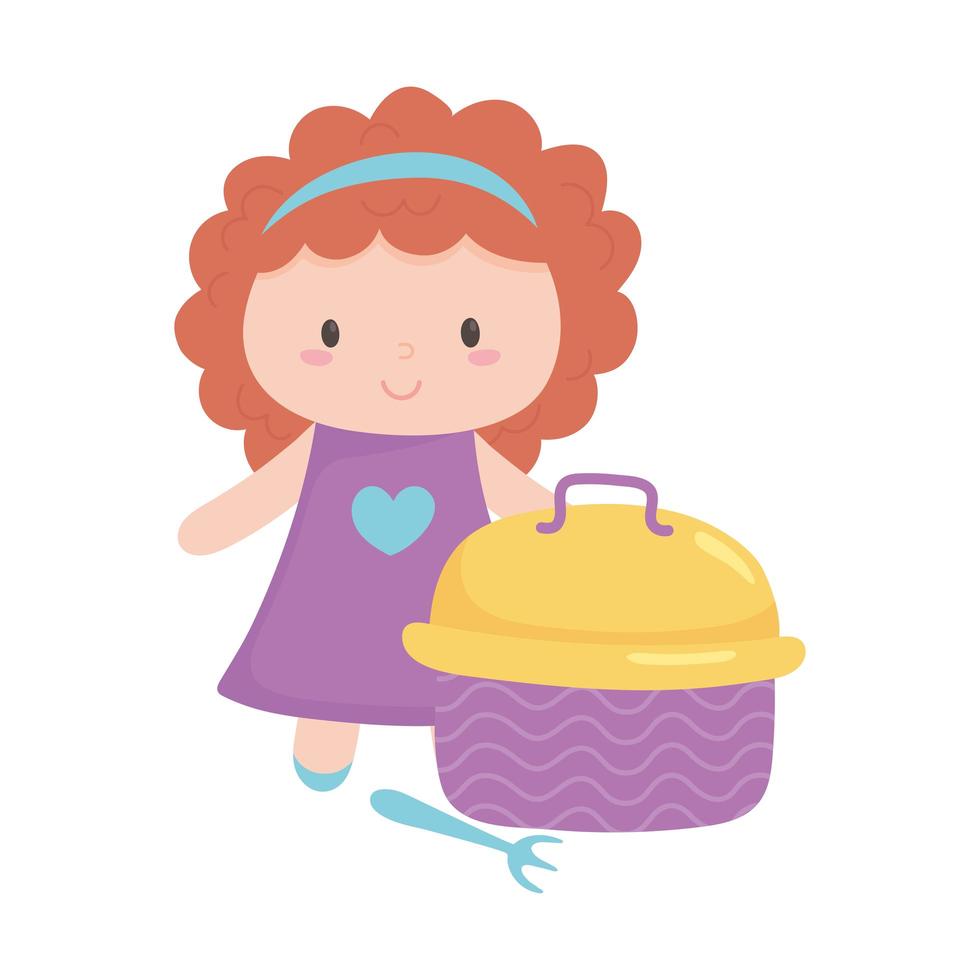 toys object for small kids to play cartoon doll and lunch box vector