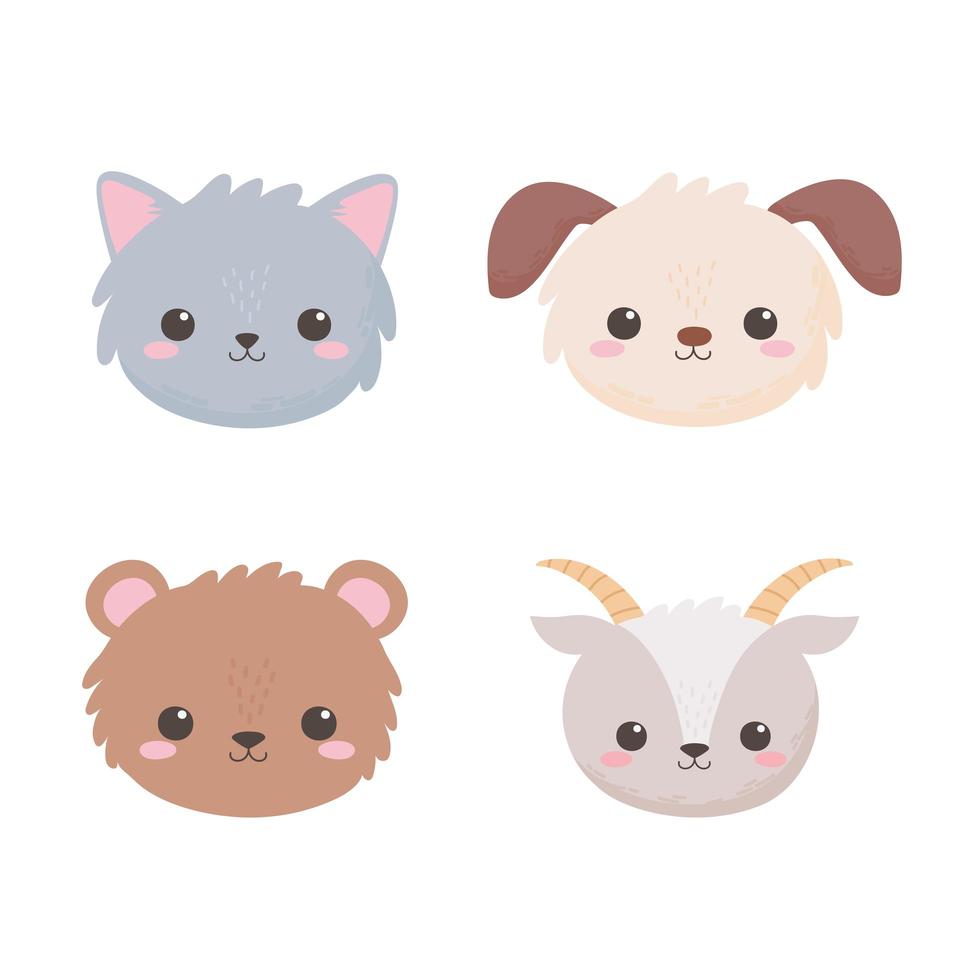 cute dog goat bear and cat cartoon animals vector