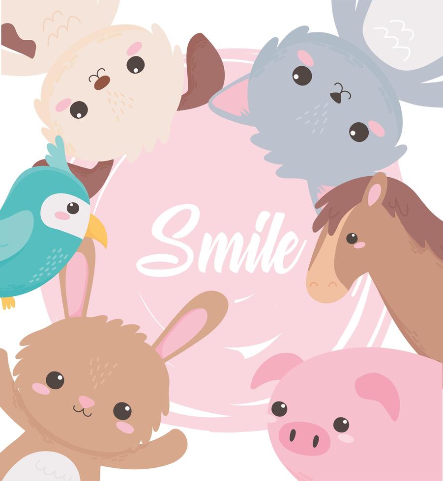 cute dog cat rabbit pig parrot horse cartoon animals vector