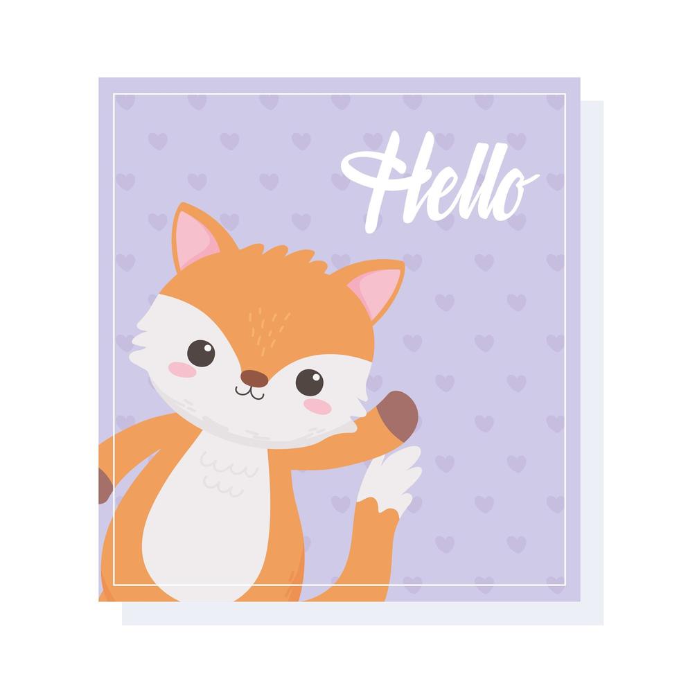 lindo pequeño zorro agitando la mano hola tarjeta animal dibujos animados vector