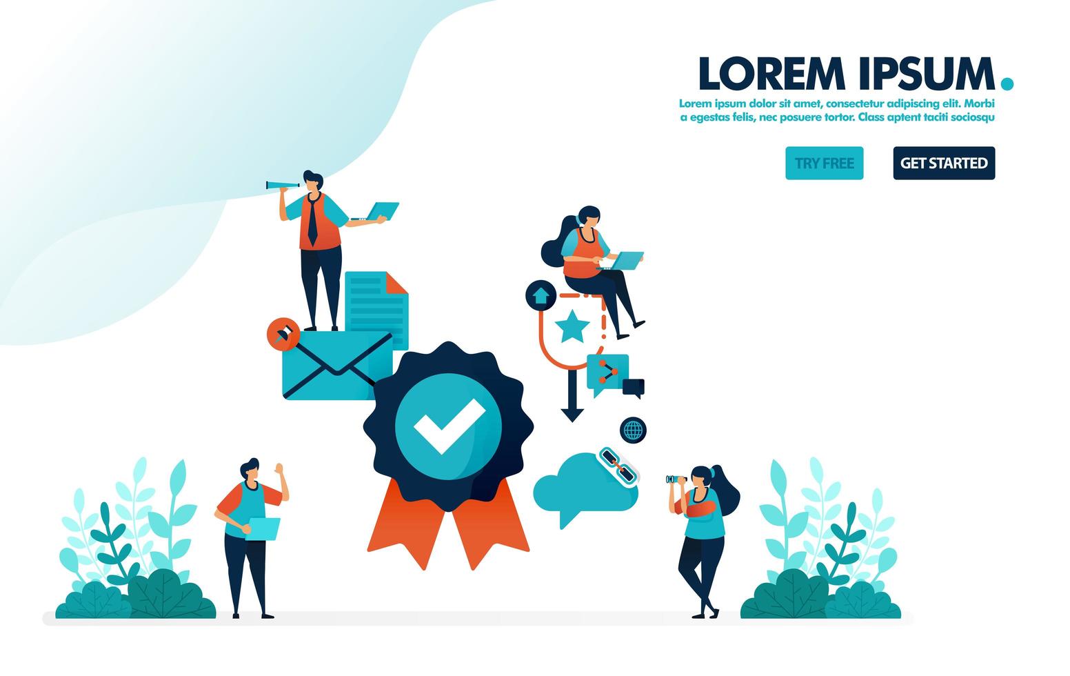 Warranty badge and customer satisfaction guarantee. quality verification and confirmation. simple tick symbol vector illustration for landing page, web, banner, template, mobile apps, flyer, poster