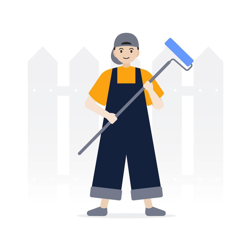 Artist painter character holding a paint roller vector