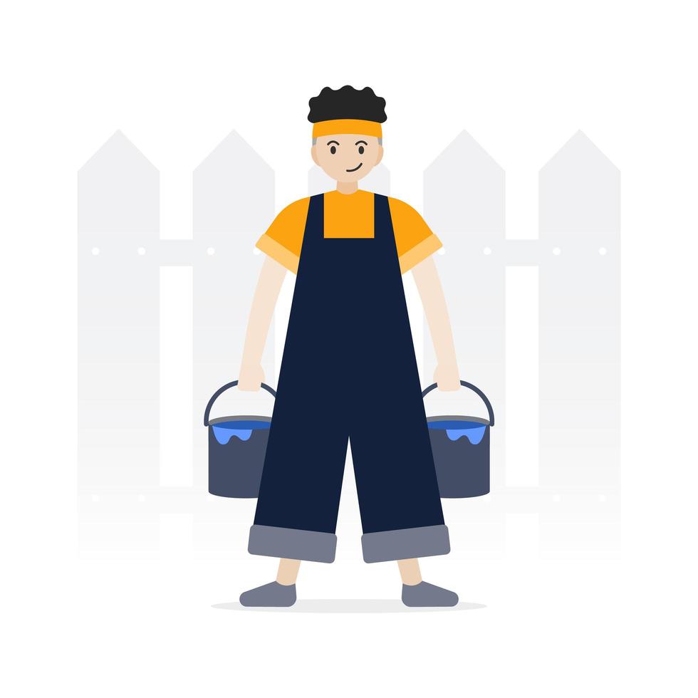 Artist painter character holding paint buckets vector