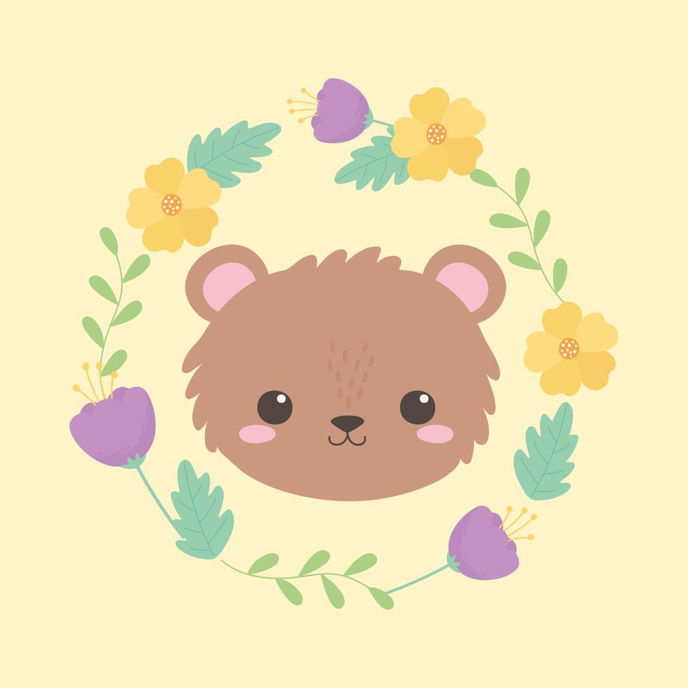 cute bear little face animal cartoon yellow background design vector