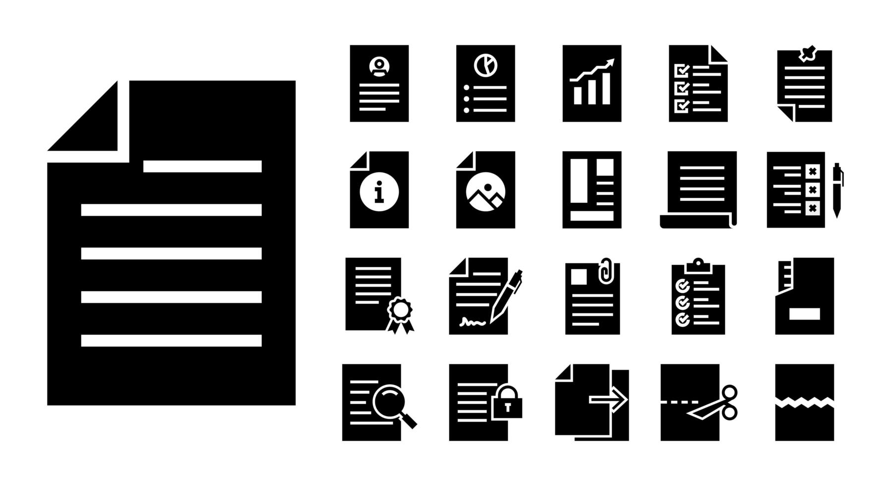 Documents Glyph icon set vector