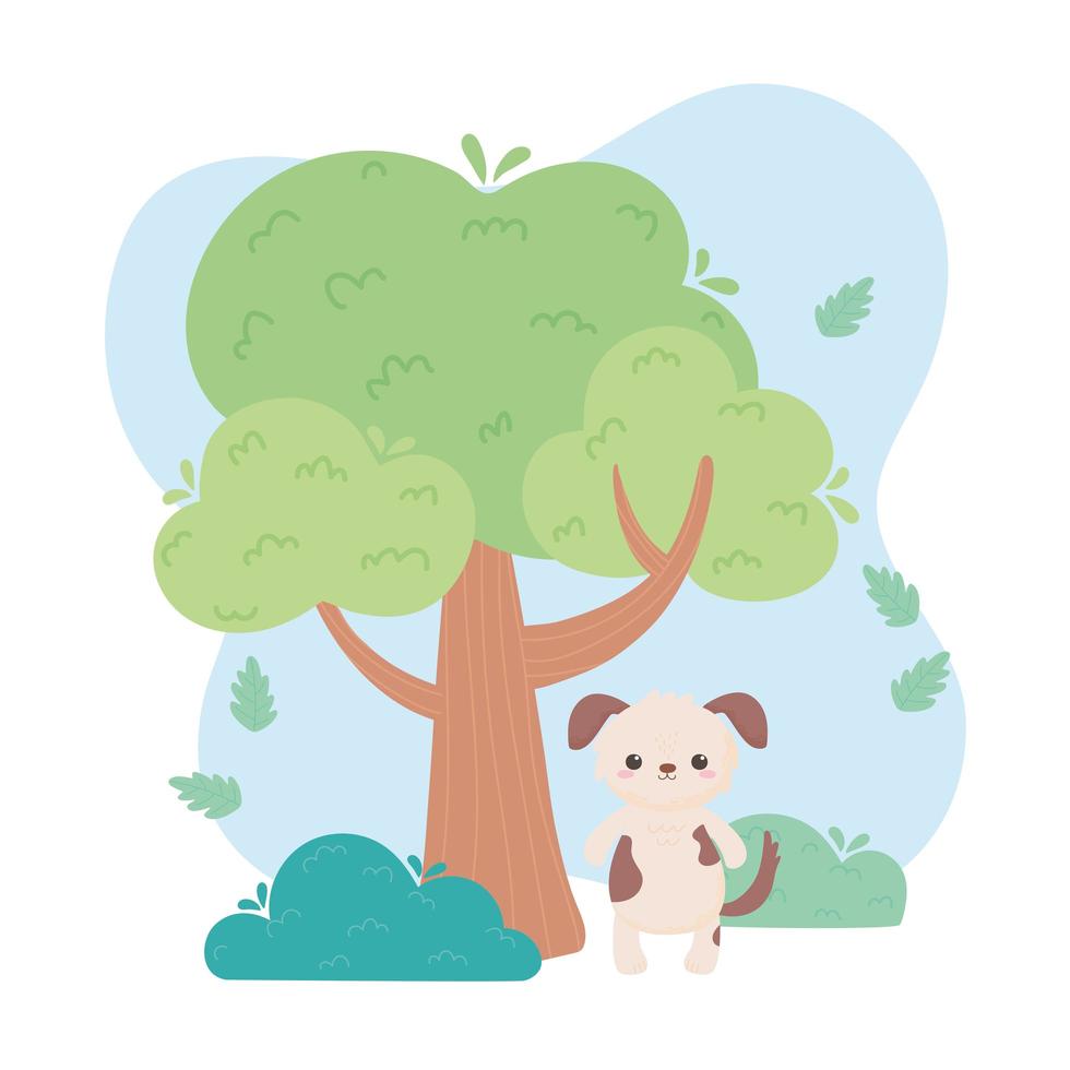 lindo perro árbol hierba animales de dibujos animados en un paisaje ...