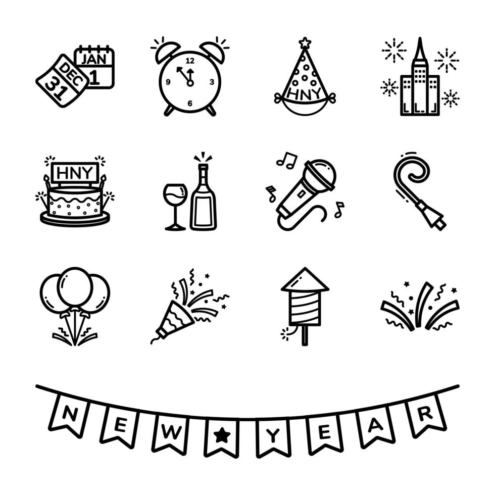 New Year's Day Icon Set vector