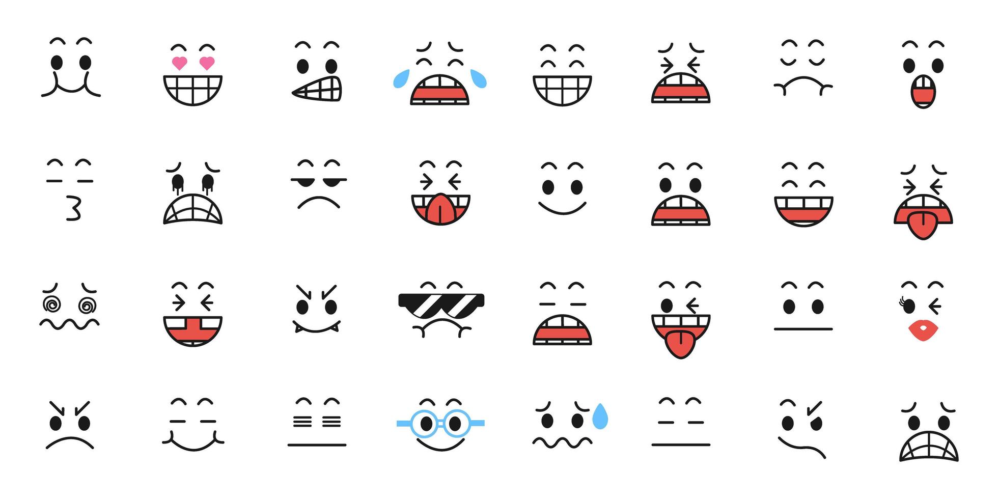 Set of Funny cartoon with Facial Expressions vector