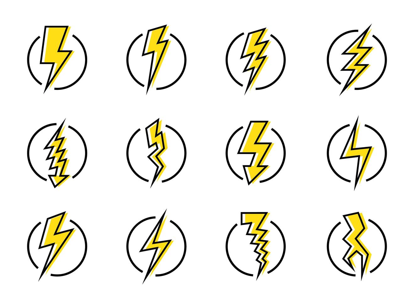 Lightning bolt and energy icon set vector