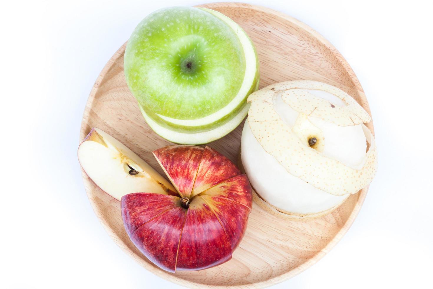 vista superior de manzanas en un plato foto