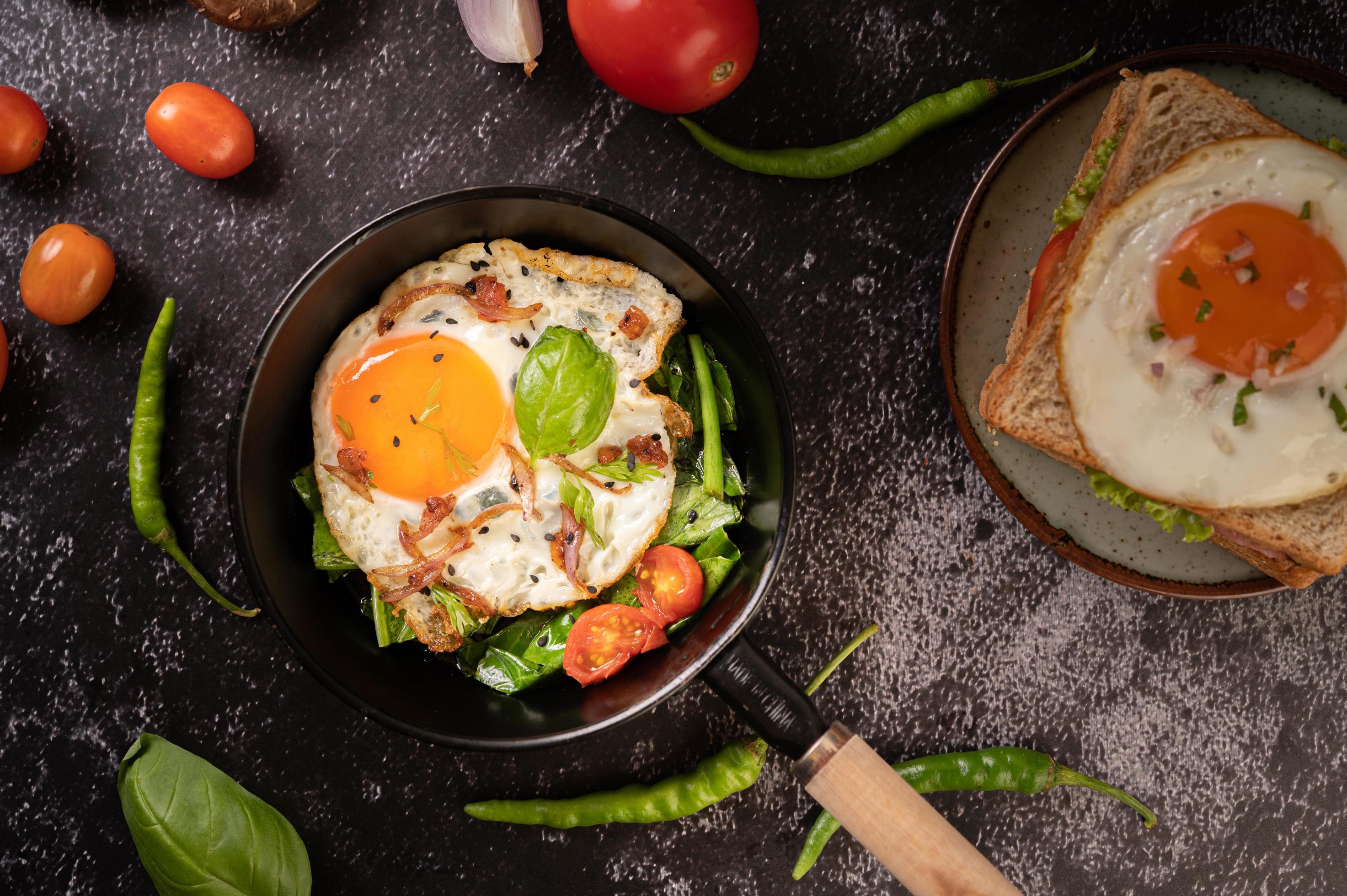 Egg breakfast with sausage and vegetables 1826790 Stock Photo at Vecteezy