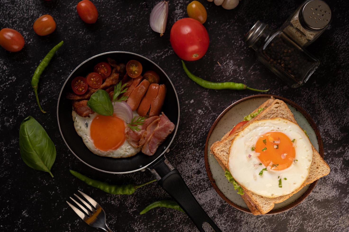 Breakfast with fried eggs photo