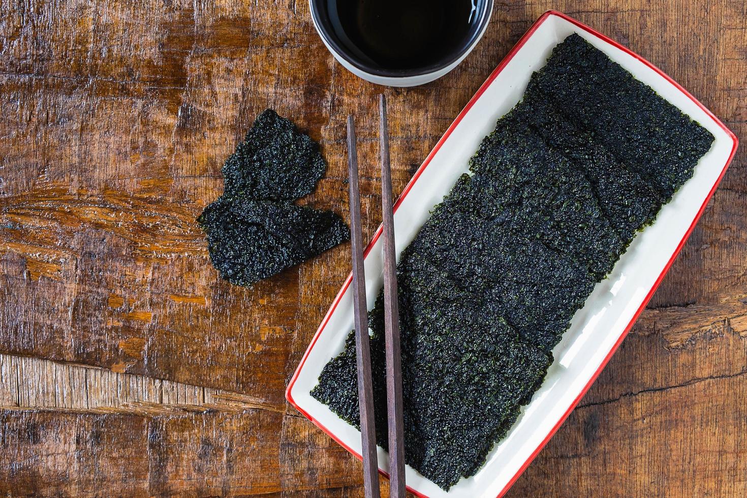 Plate of dry seaweed photo