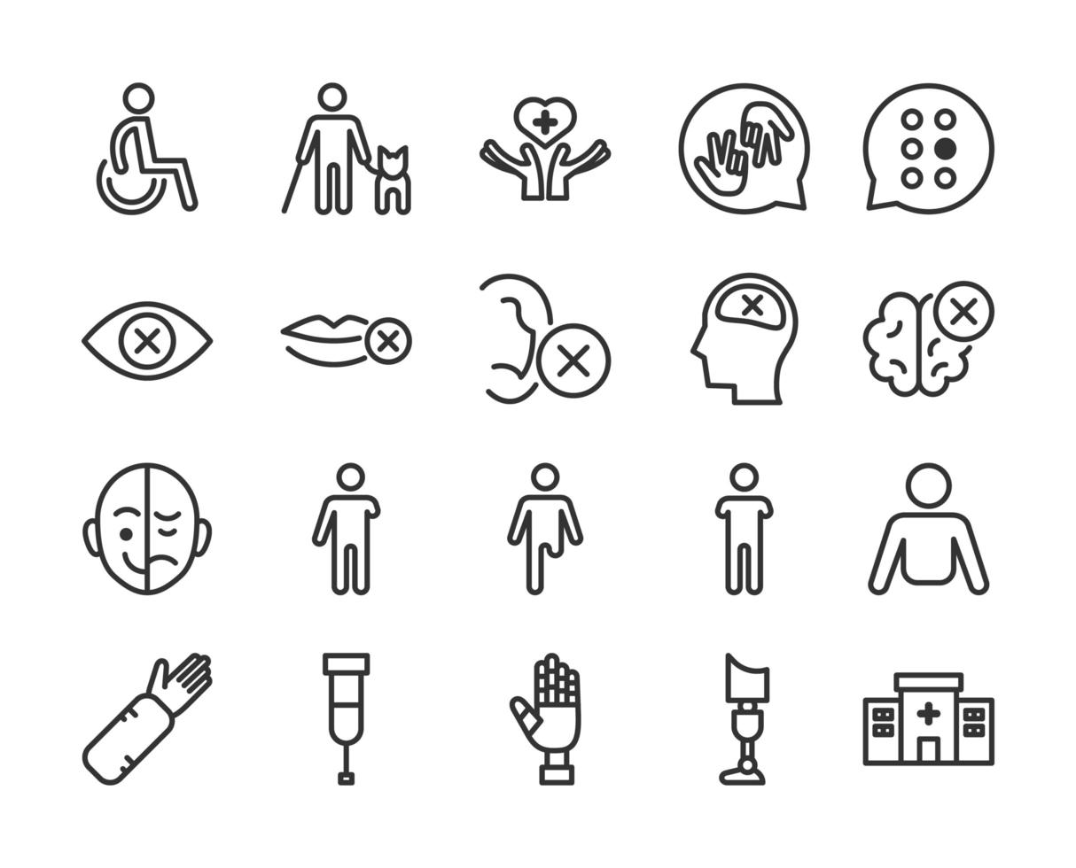 Disability line icon set vector