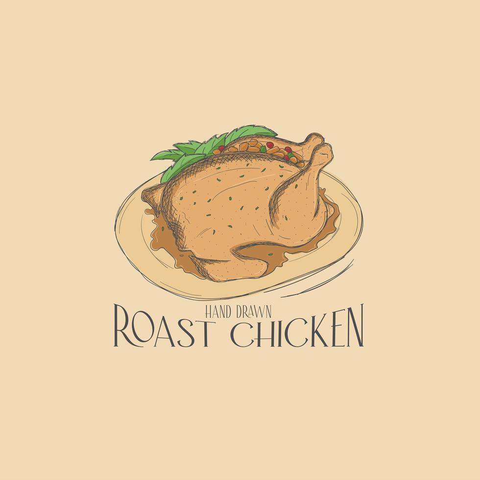 Hand drawn roast chicken vector