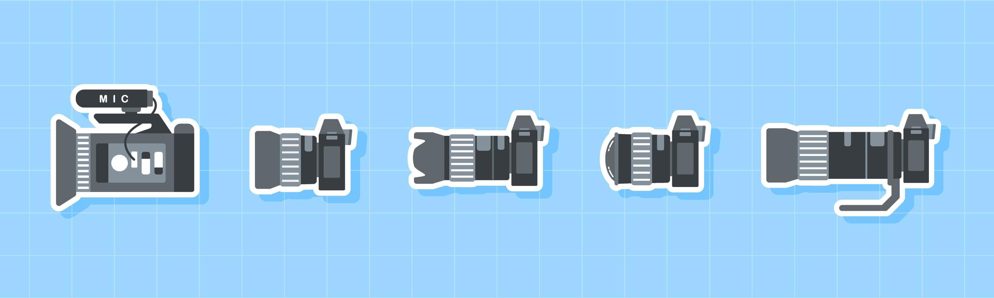 Camera icon set side view of photo equipments vector
