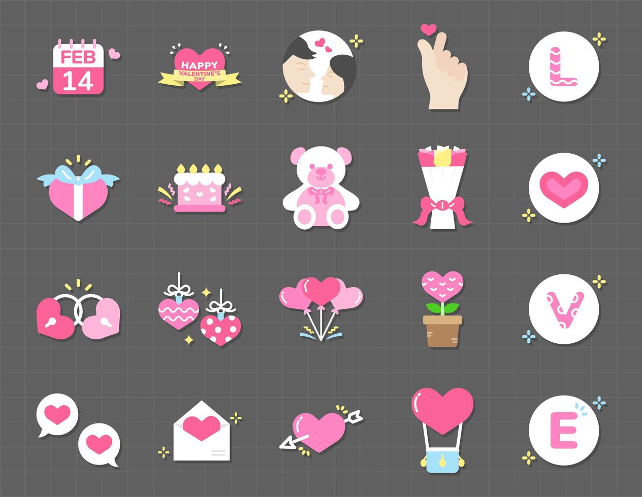 Happy Valentines Day icon set vector