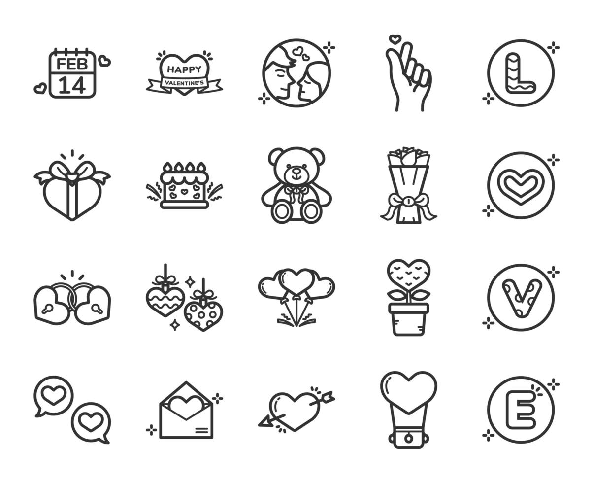 Happy Valentines Day icon set vector