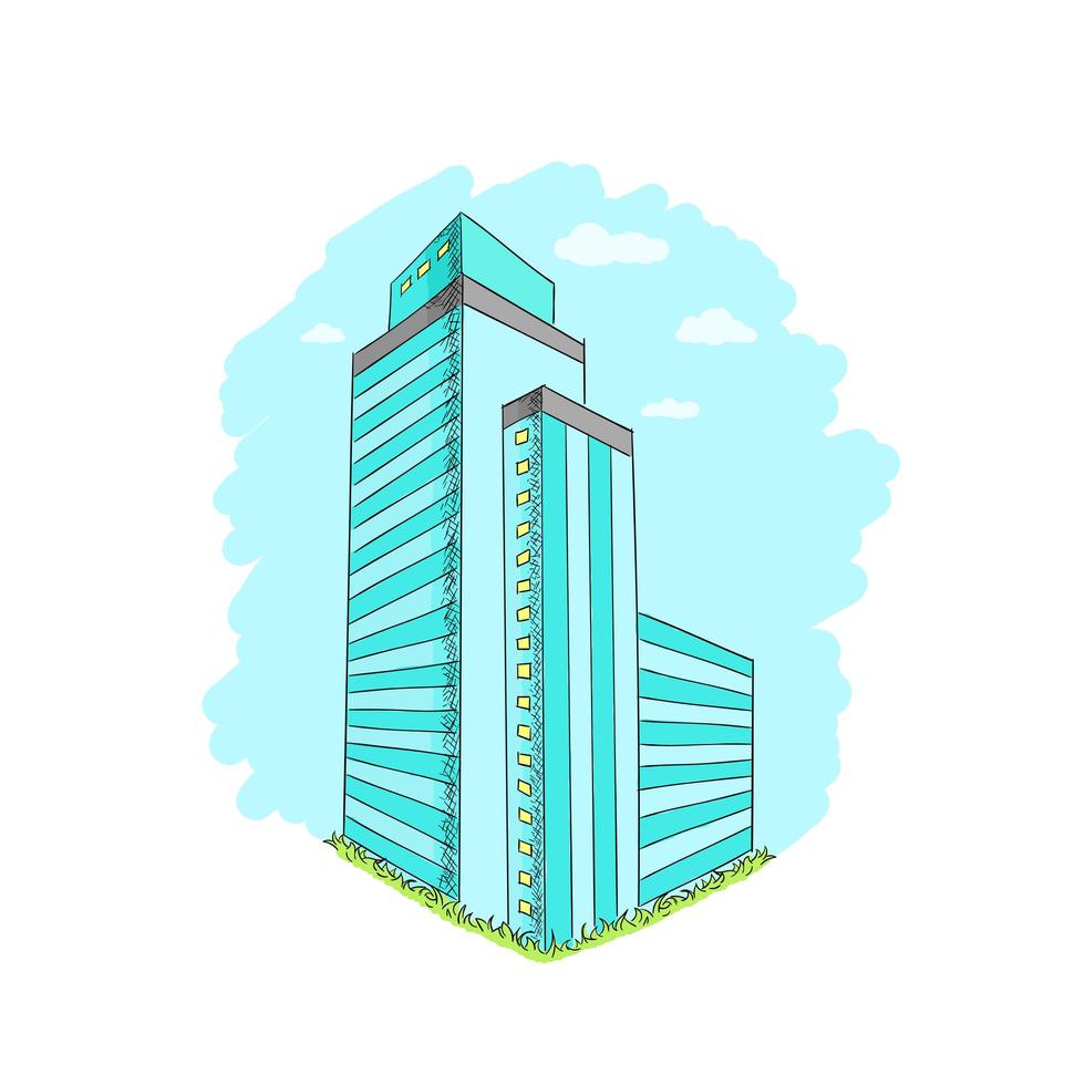 Hand drawn modern building illustration vector