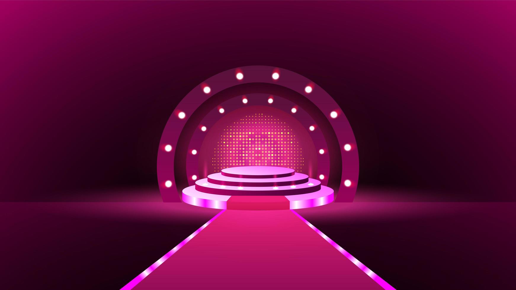 Ilustración de un escenario rosa lleno de luces. vector