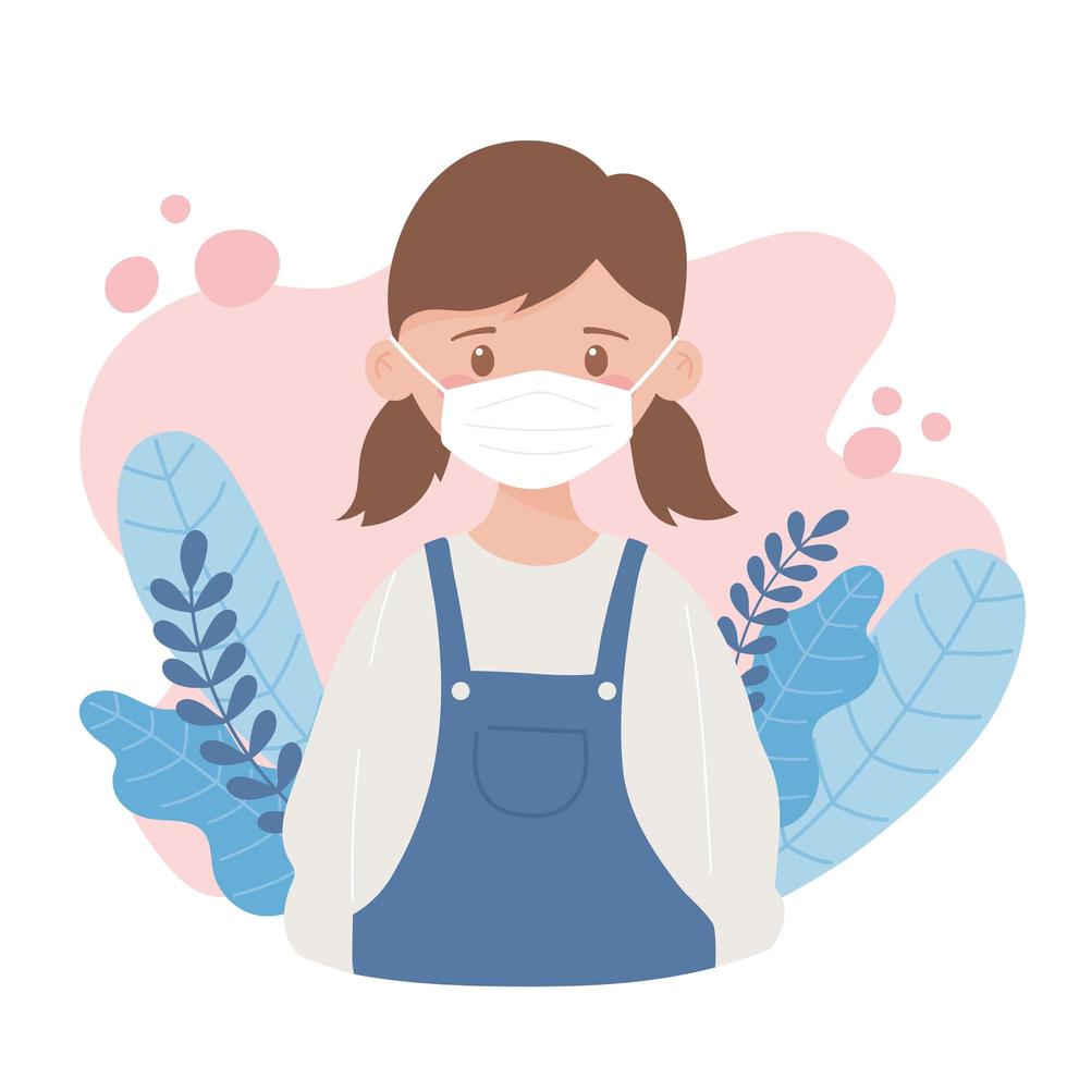 young girl with medical mask, prevention coronavirus spread, covid 19 vector