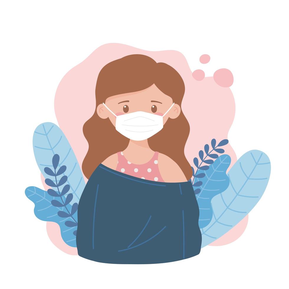 young girl with medical mask, prevention coronavirus spread, covid 19 vector