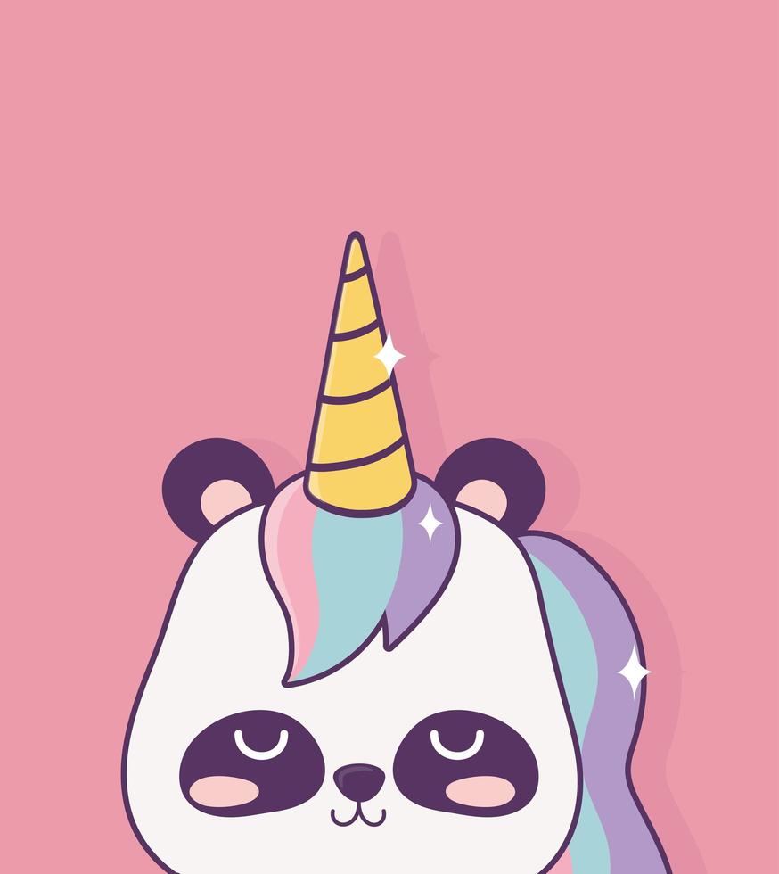 kawaii panda with horn unicorn cartoon character magical fantasy vector